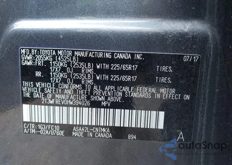 2017 Toyota Rav4 Xle из США, поврежденный, VIN 2T3WFREV0HW394026